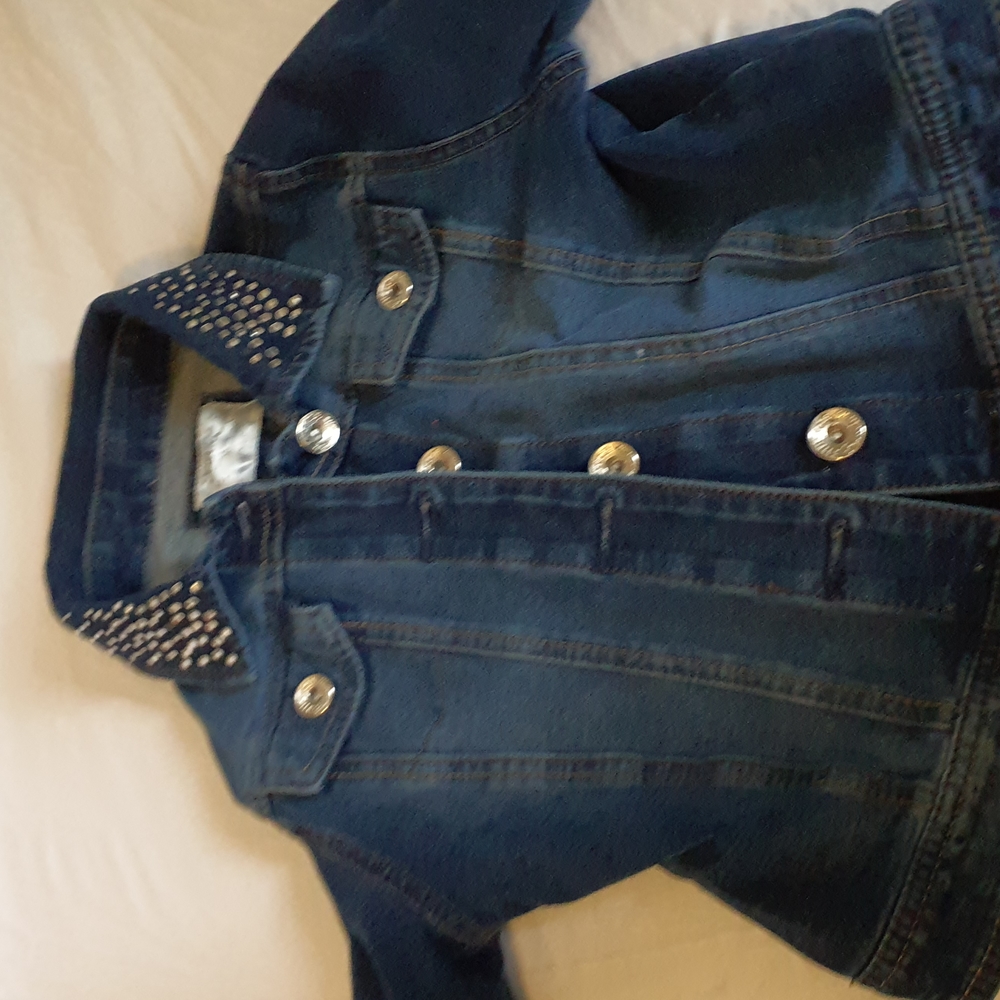 Justice Dark blue Jean jacket with rhinestones on the collar